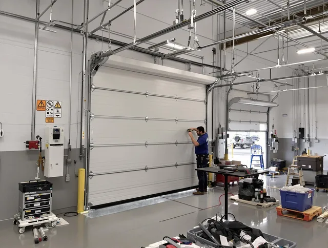 Commercial garage door repair being performed by Simsbury Garage Door Repair expert in Simsbury