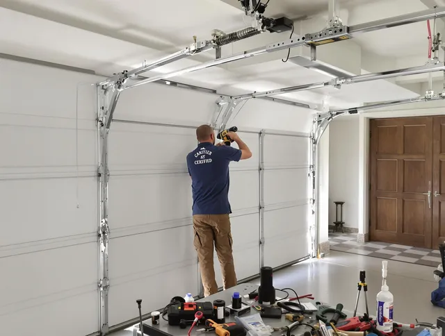 Simsbury Garage Door Repair certified technician performing precision garage door repair in Simsbury