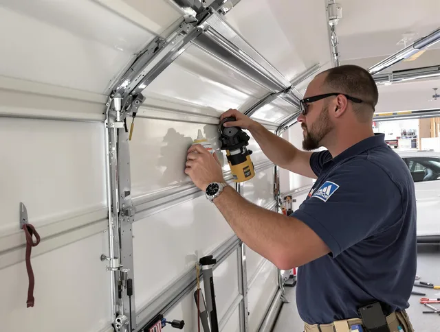 Simsbury Garage Door Repair technician quieting a noisy garage door in Simsbury