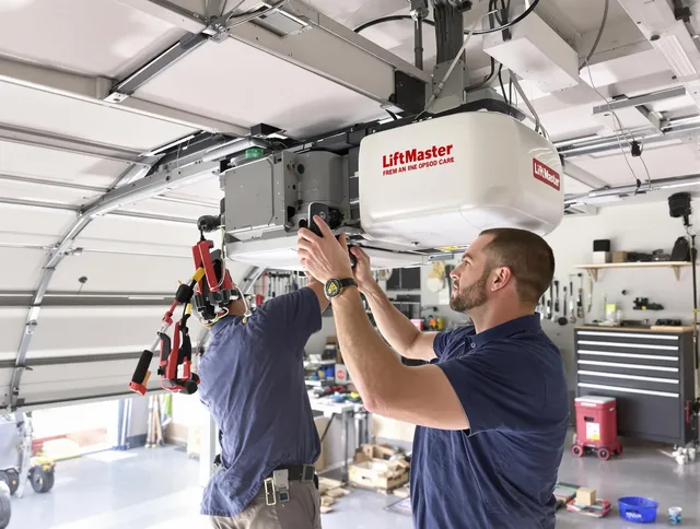 Simsbury Garage Door Repair technician performing advanced diagnostics on garage opener in Simsbury