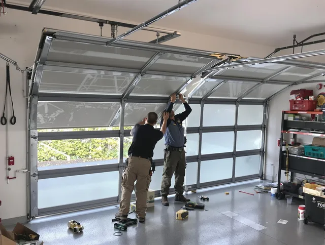 Simsbury Garage Door Repair expert performing precise panel replacement on Simsbury garage door